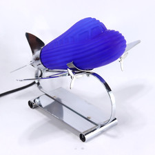 Abajur de mesa ART DECO vidro azul cobalto + cromado AIRPLANO, estilo salsaparrilha em excelente estado usado! comprar usado  Enviando para Brazil