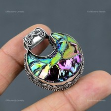 Pingente vintage de prata esterlina titânio pedra preciosa drusa lua crescente, usado comprar usado  Enviando para Brazil