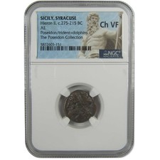 275-215 aC Sicília Siracusa Hieron II Poseidon AE Ch VF NGC Antigo comprar usado  Enviando para Brazil
