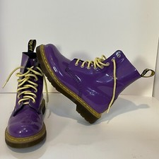Botas femininas Dr. Martens Pascal roxo brilhante amarelo Air Wair tamanho 7 com cadarço, usado comprar usado  Enviando para Brazil