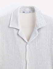 Camisa masculina texturizada vertical Zara M azul com botão manga curta elástica nova sem etiquetas  comprar usado  Enviando para Brazil