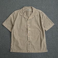 Camisa masculina Abercrombie & Fitch grande marrom verão mistura de linho acampamento botão para cima comprar usado  Enviando para Brazil