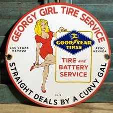 VINTAGE GEORGY GIRL GOODYEAR SERVIÇO DE PNEUS PNEUS DE PORCELANA GASOLINA ÓLEO PIN UP PLACA, usado comprar usado  Enviando para Brazil