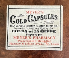 Cápsulas frias antigas MEYER’s LaGrippe ST. Louis caixa pequena display colecionável comprar usado  Enviando para Brazil