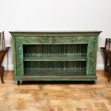 Console estante vintage de madeira teca | Armário verde esculpido à mão de 80 anos comprar usado  Enviando para Brazil