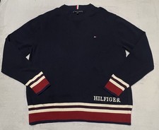 Suéter masculino Tommy Hilfiger azul marinho XL $172 pulôver malha bandeira logotipo roupa externa algodão comprar usado  Enviando para Brazil