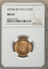 REINO DA ITÁLIA 1873-M-BN 20 LIRAS ESCOLHA DE MOEDA DE OURO NÃO CIRCULADA CERTIFICADA NGC MS64, usado comprar usado  Enviando para Brazil