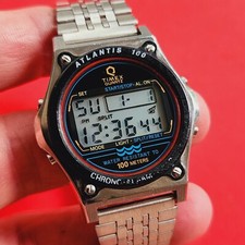 Timex Atlantis 100 Chrono pulseira de relógio despertador vintage retrô masculino LCD digital comprar usado  Enviando para Brazil