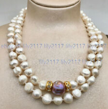 Colar de pérolas barrocas 2 fileiras natural 9-10mm branco mar do sul roxo 15-16mm 17-18" comprar usado  Enviando para Brazil