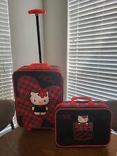 Juego de maletas de equipaje Hello Kitty rojas negras bordadas a cuadros con ruedas segunda mano  Embacar hacia Mexico