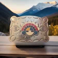 Fivela de cinto B-K Silversmiths Kachina cabeça níquel prata esmaltada Frontier NOVA comprar usado  Enviando para Brazil