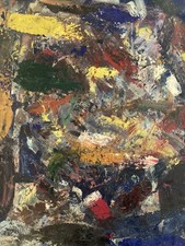 Pintura Bella Abstracta Panel Al Óleo Madera 1970 Abstracción para Identificar Antiguo segunda mano  Embacar hacia Mexico