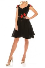 Usado, Vestido de festa ODRELLA preto vermelho rosas bordado EUA 36 UE 34 copos acolchoados linha A comprar usado  Enviando para Brazil