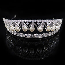 Luxo All CZ Zircônia Cúbica Pérola Casamento Rainha Princesa Tiara Coroa Para Mulheres comprar usado  Enviando para Brazil