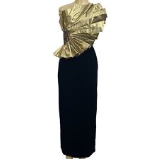 Vestido de Coquetel Vintage Anos 80 Designer Dourado Coxo Fã One Sholder Avant Garde Tamanho 3 comprar usado  Enviando para Brazil