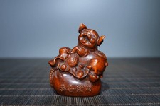 Estátua chinesa natural de buxo esculpida à mão porco rico requintado 9112 comprar usado  Enviando para Brazil