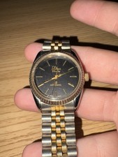 ✨ Relógio Lobina Eterny Date-Matic Vintage ⌚ Dois Tons Ouro e Prata | Mostrador Preto | comprar usado  Enviando para Brazil