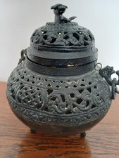 Queimador de incenso chinês antigo de metal assinado na base comprar usado  Enviando para Brazil