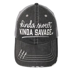 Chapéu caminhoneiro Kinda Sweet Kinda Savage Strapback cinza tamanho único malha traseira, usado comprar usado  Enviando para Brazil