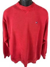 Suéter de malha masculino Tommy Hilfiger grande clássico vermelho gola redonda logotipo manga longa, usado comprar usado  Enviando para Brazil