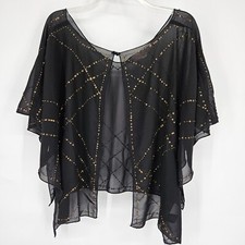 Poncho Transparente Capa Chiffon Tamanho Único Preto Dourado Lantejoulas Bling Cover Vestido Modesto, usado comprar usado  Enviando para Brazil
