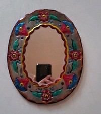 Arte de parede folclórica mexicana perfurada à mão espelho de estanho pintado em forma oval MÉXICO, usado comprar usado Arte de parede folclórica mexicana perfurada à mão espelho de estanho pintado em forma oval MÉXICO, usado comprar usado  Enviando para Brazil