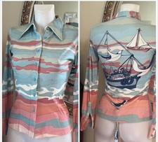Camisa Huk-A-Poo Vintage Anos 70 Nylon DIsco Barco de Pesca Tamanho Médio comprar usado  Enviando para Brazil