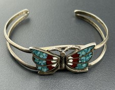 Bracelete de punho Southwestern prata e pedras em mosaico borboleta tamanho 6 , usado comprar usado  Enviando para Brazil