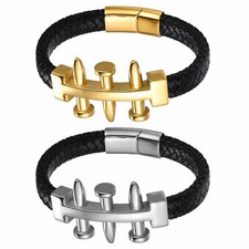 Bracelete magnético masculino motociclista aço inoxidável parafuso espiga couro trançado punho comprar usado  Enviando para Brazil