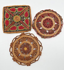 Lote de 3 rebites feitos à mão de palha de ráfia de vime decoração de parede vintage corda de sisal boho comprar usado  Enviando para Brazil
