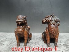 Usado, Par de Kirin antigo escultura em madeira de choupo amarelo chinês 2,9" comprar usado  Enviando para Brazil