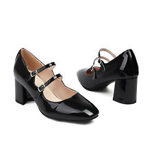 Usado, Sapatos femininos de couro envernizado biqueira quadrada Mary Jane salto bloco médio tamanho UA comprar usado  Enviando para Brazil