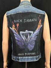 Jaqueta colete jeans vintage Black Sabbath Levis EUA pintada à mão fins cruzados pequena comprar usado  Enviando para Brazil