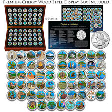 CONJUNTO COMPLETO COLORIDO America the Beautiful Parks Quarter 56 moedas com caixa de madeira comprar usado  Enviando para Brazil