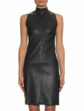 Novo Vestido Feminino Genuíno 100% Pele de Cordeiro Couro Preto Designer Vestido de Festa Feminino comprar usado  Enviando para Brazil