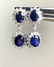 Brinco de ouro branco 14K com safira azul oval natural e diamante certificado 9,20 quilates comprar usado  Enviando para Brazil