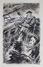 Usado, Dessin original ROUSSEAU 1952 Victor HUGO Voix Intérieures Soirée en Mer bateau comprar usado  Enviando para Brazil