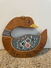 Placa de madeira de ganso pintada à mão assinada dois lados abençoe esta casa Natal comprar usado  Enviando para Brazil