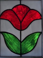 Vitral flor apanhador de sol pendurado na parede tulipa vermelho verde 6x8”, usado comprar usado  Enviando para Brazil
