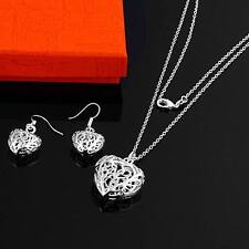 Mujeres Dama Plateado Moda Hermoso Lindo Corazón Collar Pendientes Set S2 segunda mano  Embacar hacia Mexico