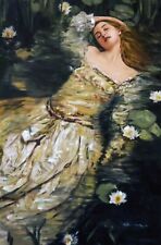 PINTURA A ÓLEO ORIGINAL WILLIAM OXER Still Water pré-rafaelita linda menina menina comprar usado  Enviando para Brazil