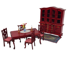 Conjunto de sala de jantar miniatura casa de bonecas mesa cabana 4 cadeiras acabamento em mogno 1:12 comprar usado  Enviando para Brazil