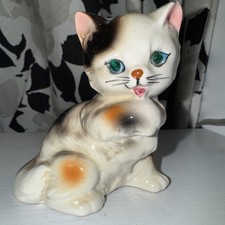 Usado, Vintage Kitsch 1950/60s Calico CAT Ornamento Cerâmico Japão Verde Olhos de Gema Retrô comprar usado  Enviando para Brazil