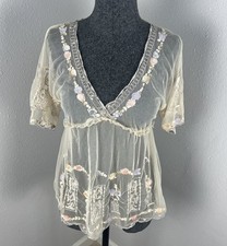 Usado, Blusa de renda bordada transparente Anthropologie Viola vintage camponesa tamanho 4 comprar usado  Enviando para Brazil