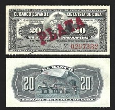 CARIBE - Banco Español 20 Centavos 1897 - OJO  Sobrecarga PLATA   SC / UNC comprar usado  Enviando para Brazil