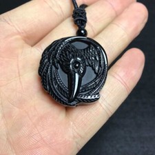 Collar de Obsidiana Negro Valiente Pájaro Amuleto Raptor Joyería para Hombres Mujeres Unisex segunda mano  Embacar hacia Mexico