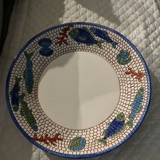 PRATO DE JANTAR NETTUNO BY VIETRI PEIXE/CORAL/CASCA, MOSAICO, 11 1/4”, ARO AZUL, ITÁLIA comprar usado  Enviando para Brazil