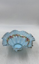 Tigela decorativa pintada à mão de vidro azul opaco floral borda com babados comprar usado  Enviando para Brazil