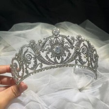 Tiara grande de cristal completa 8 cm de altura coroa casamento noiva rainha princesa formatura comprar usado  Enviando para Brazil