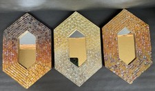 Antigo MCM Boho 3 Pçs Folha Mosaico Vidro Espelho Quadro Conjunto Decoração de Parede Hexágono Âmbar, usado comprar usado  Enviando para Brazil